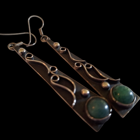 Vintage Sterling Silver 925 Chrysoprase Taxco Earrings TG-48 Weigh 11.1 grams - Picture 4 of 14